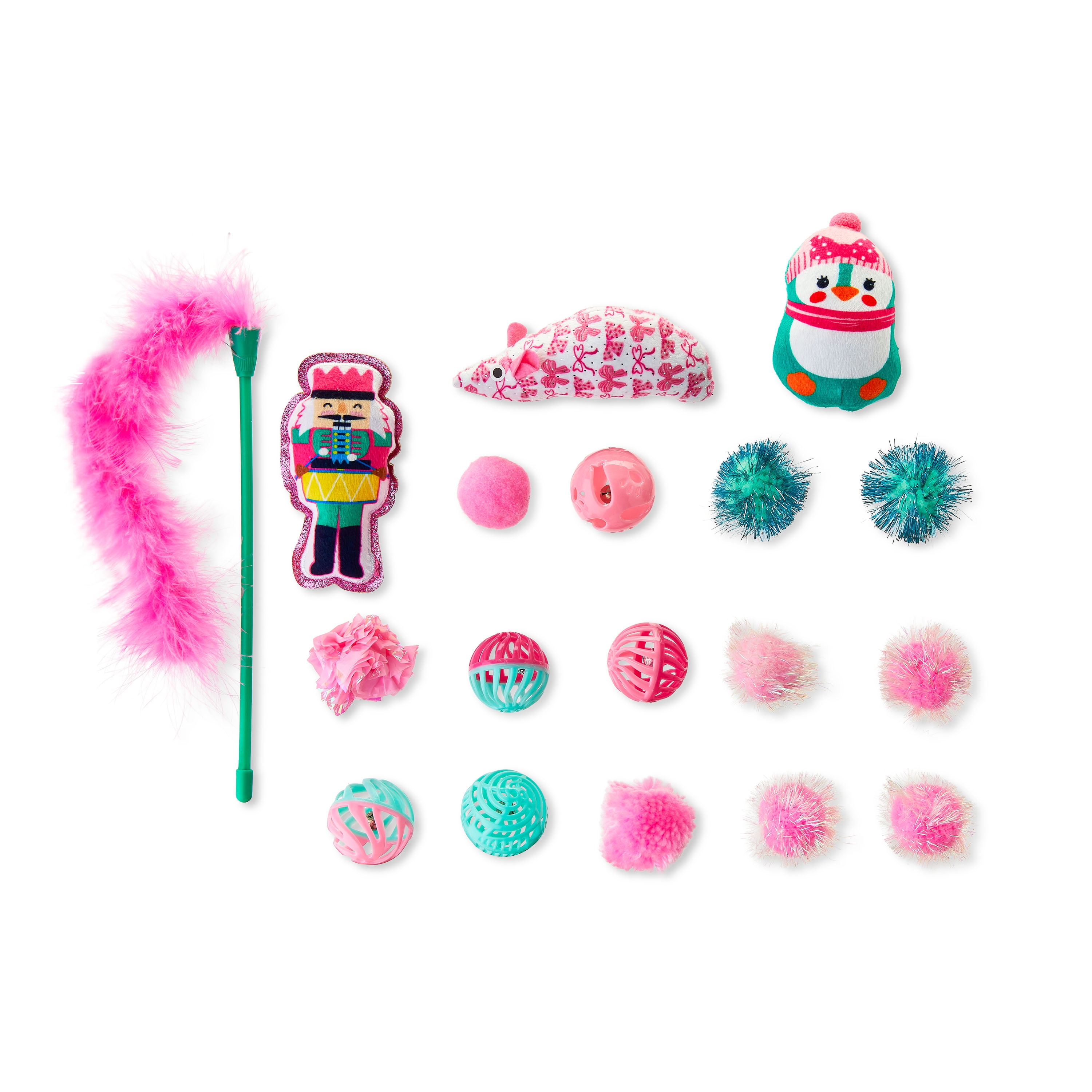 Vibrant Life Holiday 18-Piece Cat Toy Stocking Gift Set, Pink
