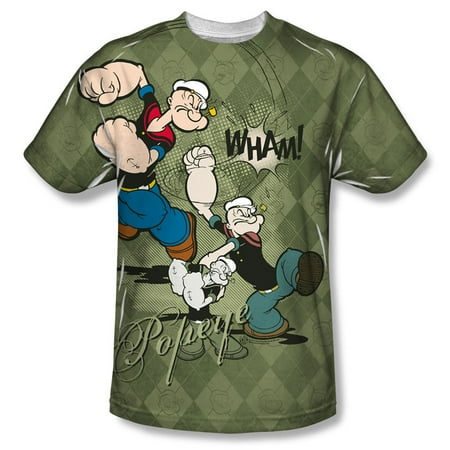 Popeye T-shirt Tee - Popeye Men's Argyle Punch Sublimation T-shirt White