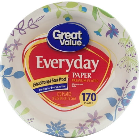 Great Value Everyday Paper Premium Plates, 8 5/8", 170 Count
