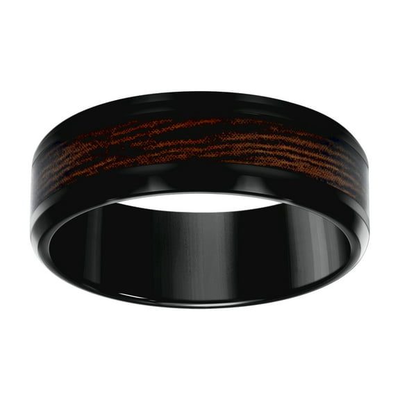 Stainless Steel Black-tone Mens Wood Inlay Comfort-fit Wedding Band 8mm Size 12 Wedding Band for Men