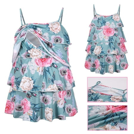 

Tejiojio Maternity/Labor/Nursing Clothing Clearance Ladies Fashion Flowers Print Suspenders Sleeveless Maternity Breastfeeding Clothe Top Vest