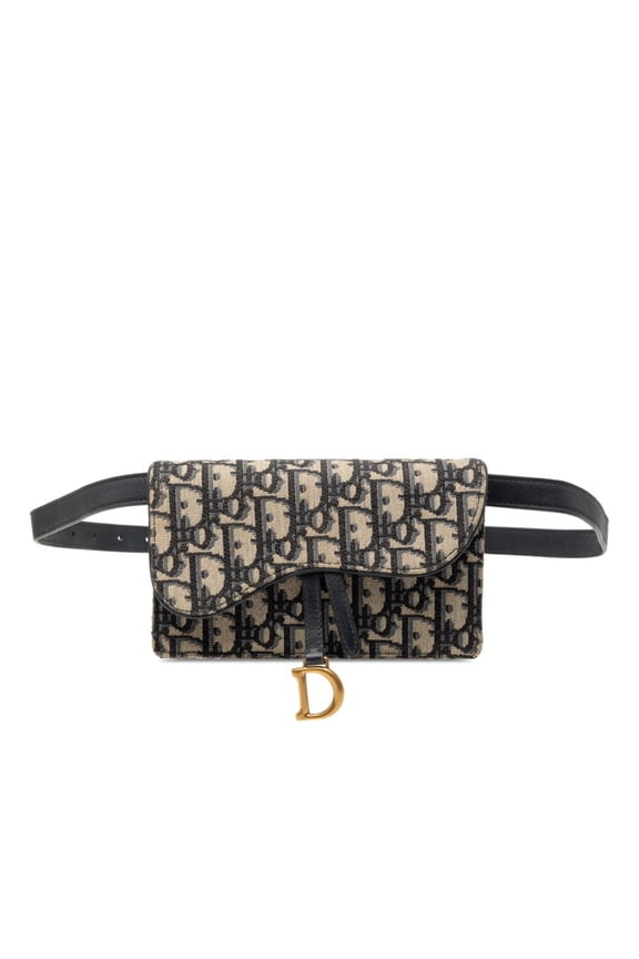 Pre-Owned Christian Dior Dior Oblique Saddle Waist Bag, Body Shoulder Beige, Navy,... (Good)