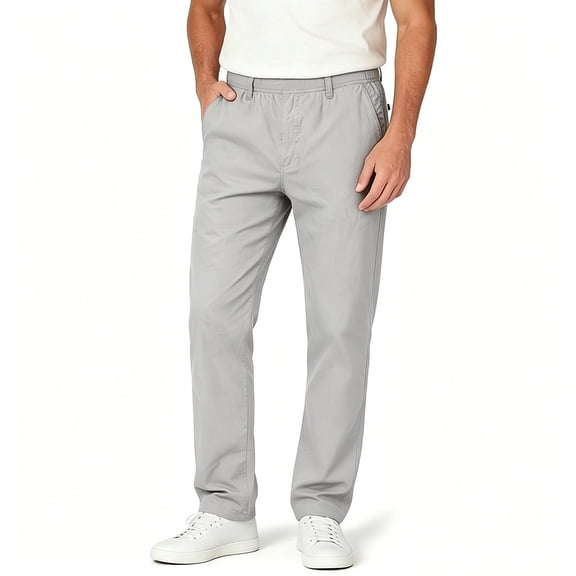 Gfyviroh Elastic Waist Pants for Men Big and Tall Lightweight Straight Leg Pants with Pockets Versatile Solid Business Casual Pants