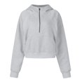 thumbnail image 3 of Women Oversized Zip Up Hoodie Fleece Quarter Zip Pullover Sweatshirts Solid Long Sleeve Warm Hoodies with Pockets 10-Gray S, 3 of 4