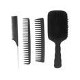 thumbnail image 1 of Peine de cola multifuncional, cepillo de pelo con paleta, peine de dientes anchos, peine de doble diente, conjunto de peine para el cabello, caja negra empaquetada, 4 Uds., 1 of 14