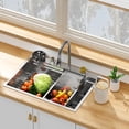 thumbnail image 1 of GarveeTech 30 Inch Brushed Nickel Waterfall Topmount Kitchen Sink Set - Premium 304 Stainless Steel Single Bowl for Family and Bar Use, Complete with All Accessories - Standard Size 30" x 22", 1 of 4