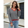 thumbnail image 4 of Women'S Long Sleeve Striped Sweater V Neck Color Block Soft Knit Pullover Trendy Jumper Tops Black & White L, 4 of 8