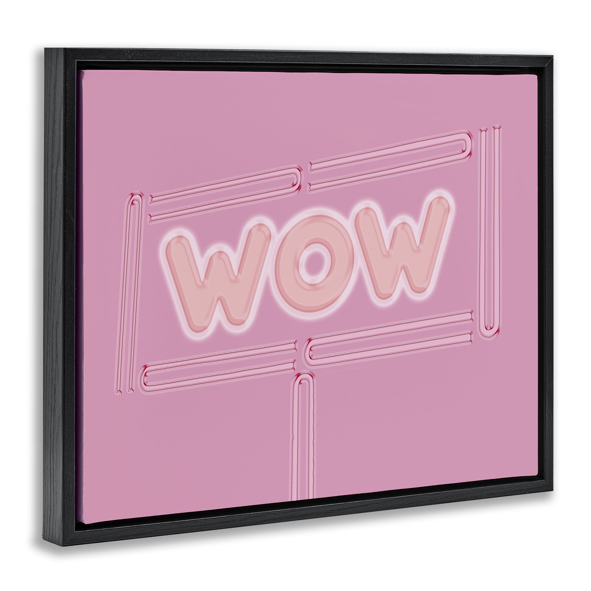 Stupell Industries Wow Neon Lights Style Text & Numbers Painting Black Floater Framed Canvas Art Print Wall Art, 21 x 17