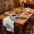 thumbnail image 2 of Navy Blue Pumpkin Fall Table Runner - 60 Inch Long Rustic Autumn Harvest Thanksgiving Cotton and Linen Blended Dress Scarves Farmhouse Table Runner for Kitchen Dining, Coffee Table, 13" x 60", 2 of 8