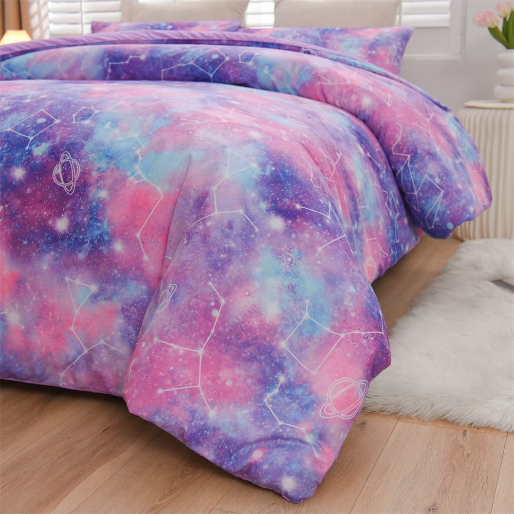 NTBED Tie Dye Constellation Print Ombre Comforter Set Full Size Gradient Galaxy Bedding Set Purple