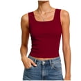 thumbnail image 5 of enyan Womens Tank Tops with Built in Bras Summer Square Neck Sleeveless Shirts Ribbed Fitted Basic Casual Tops Racerback Tank Tops for Women,Wine,S, 5 of 7