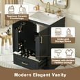 thumbnail image 4 of 24" Durable Solid Wood Frame Bathroom Vanity with Storage, Modern Minimalist Bathroom Vanity with Ceramic Sink, Freestanding Storage Cabinet with Soft Close Doors for Bathroom Organization, Black, 4 of 9
