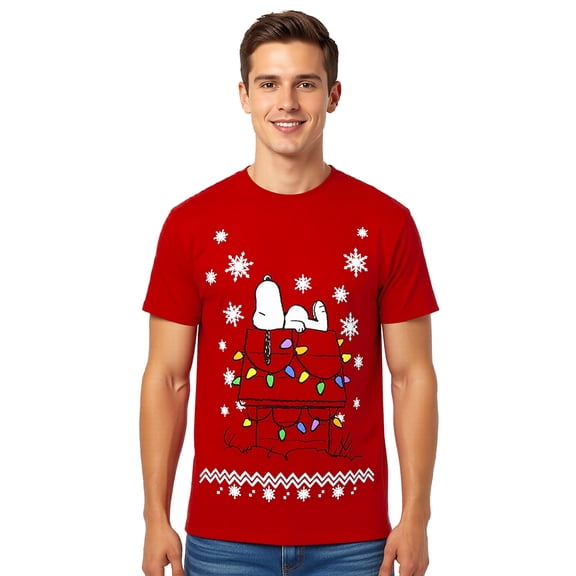 Peanuts Shirt Men's Snoopy Christmas Snowflakes Short Sleeve Tee