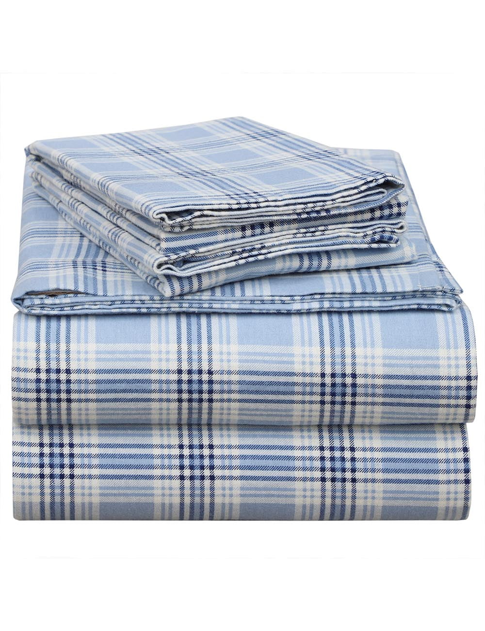 EnvioHome 160 GSM Cotton Flannel Sheet Set - Queen, Blue Plaid ...
