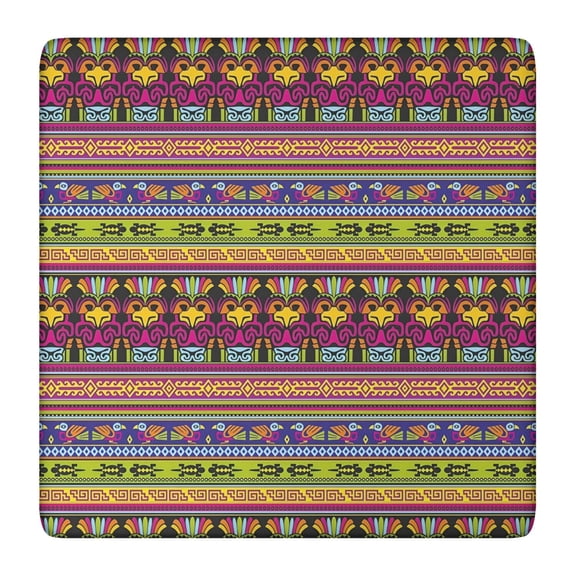 Fitted Floral Square Table Cover 36x36 Inch with Elastic Edging, Bohemian Style for Card Tables and Patio Use