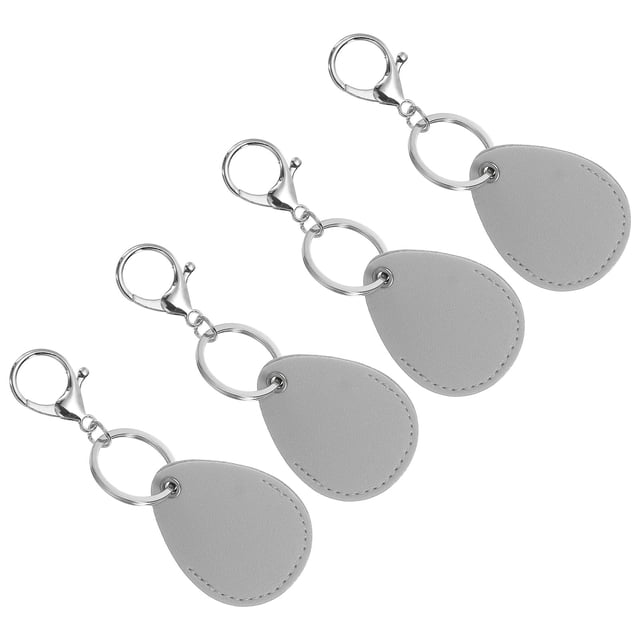 Unique Bargains Leather Key Fob, 4 Pack PU Leather Key Fobs Key Chain Holder for ID Key Cards, Gray