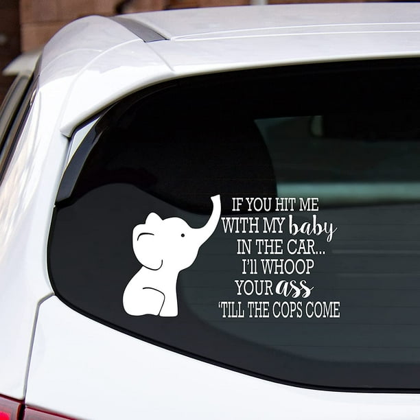 2 Pieces Baby Safety Sign Car Sticker and Elephant Decal Bumper Sticker,  Reflective Vehicle Board Decal Sign Sticker Funny Car Warning Sticker for  Doors Windows, 5.5 x 4.7 Inch, 5.5 x 5.9 Inch, White 