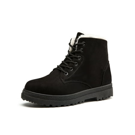 

Avamo Womens Mid Calf Boot Lace Up Snow Boots Round Toe Winter Warm Shoes Ladies Women Slip Resistant Plush Lining Black US 4.5