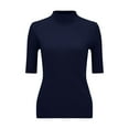 thumbnail image 4 of YEJIMAN Elbow-Length T-shirt, Blue Cute T Shirts, Women's Sweater Slim Fit Half Neck 5 Five Point Mid Sleeve Base Sweater Top,, 4 of 9