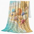 thumbnail image 2 of Colorful Seashells And Sandcastle On Tropical Shore, Soft Flannel Blanket with Detailed Tropical Illustration Print, Housewarming Gift and Home Decor for Bedroom and Living Room, 2 of 7