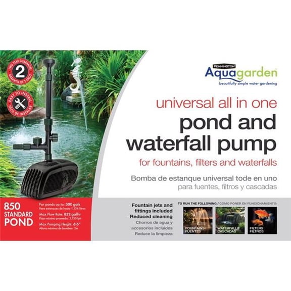 Pennington 8082982 0.075 HP 832 GPH 120V Aquagarden Pond Pump Kit - Black