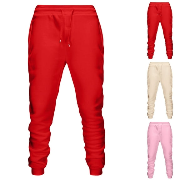 FRSASU Men's Casual Joggers Sweatpants Workout Athletic Pants Elastic Waist Drawstring Gym Running Pants Red