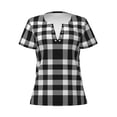 thumbnail image 2 of Honeii White And Black Plaid Print Women's V-Neck T-Shirt,Short Sleeve V Neck Tees Tops for Women , Perfect for Work, Travel, and Everyday Wear, 2 of 7
