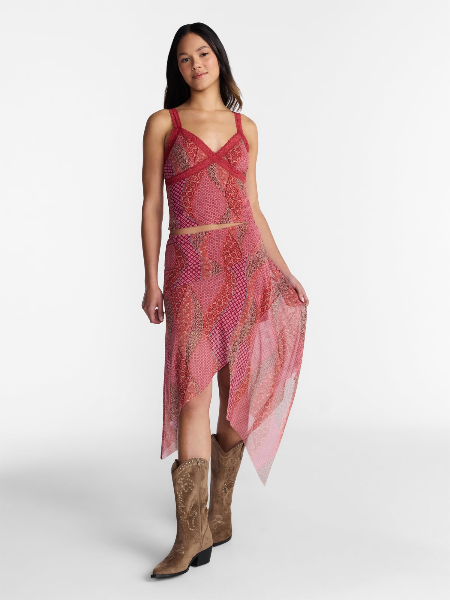No Boundaries Mesh Lace Triangle Tank Top, Women's XXS-XXL
