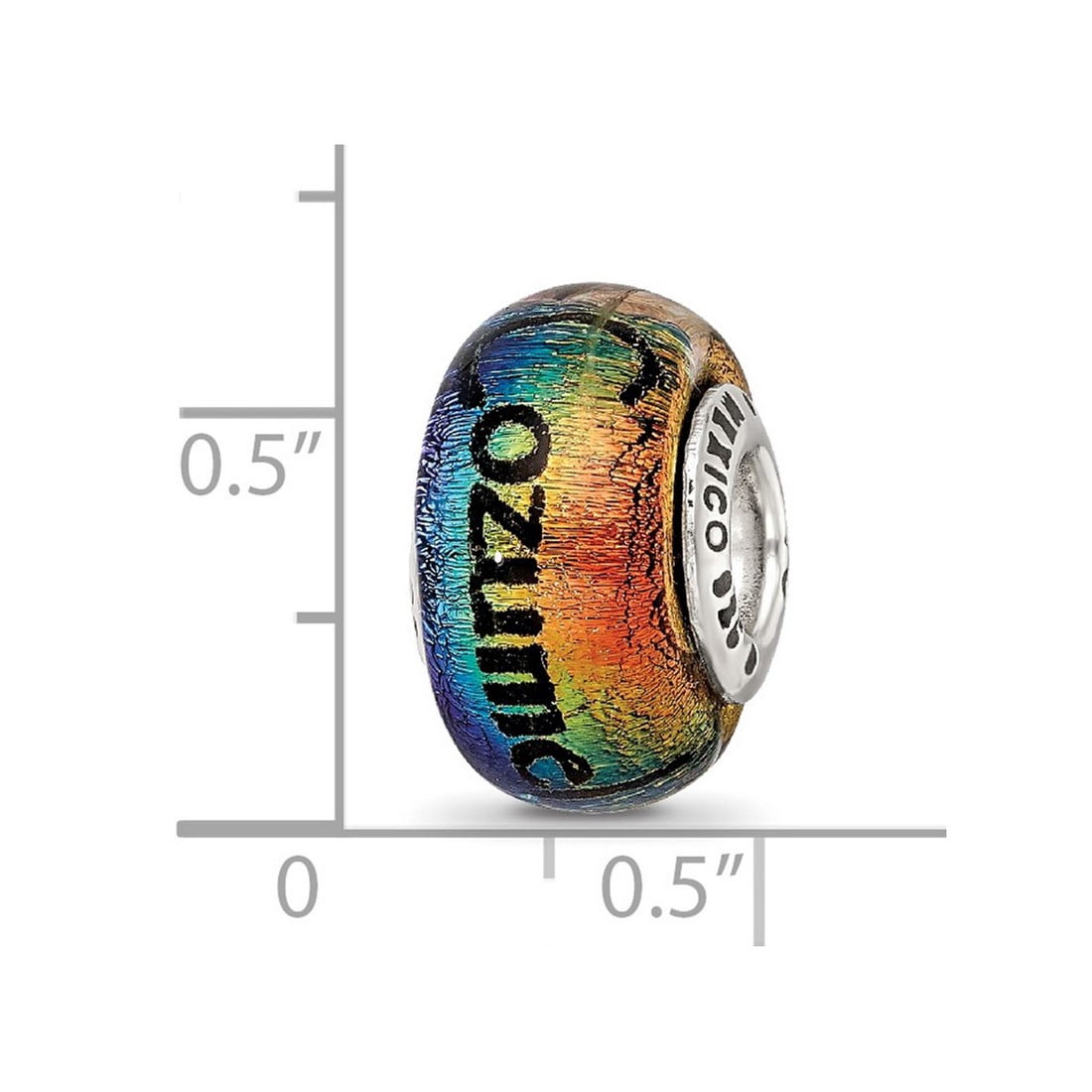 925 Sterling Silver Reflections Cozumel Orange Dichroic Glass Bead Charm 12.73x9.09mm Wide Pendant Necklace for Women