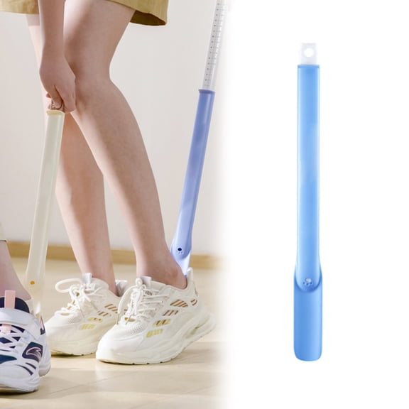 2-in-1 Telescopic Shoe Horn & Foot Measurer, Struggle-Free Slip-On Tool for Adults, Kids, Elderly, No Bend Design, Fits All Shoes,Blue