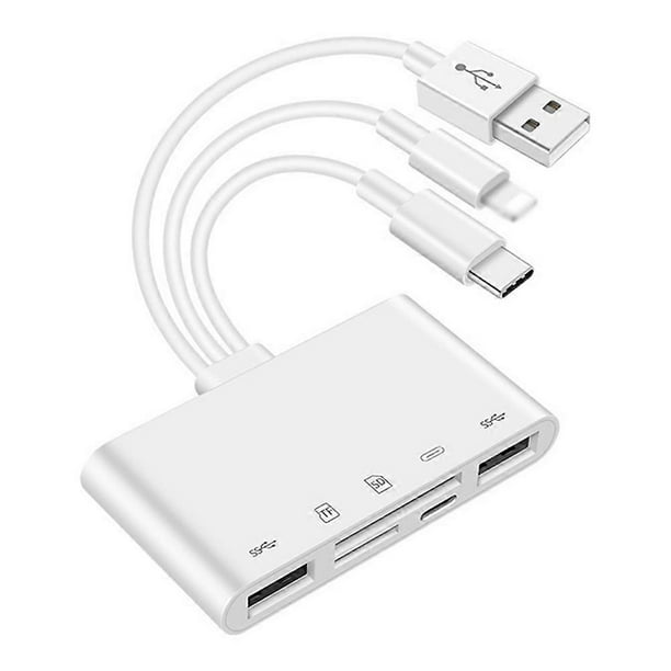 Type-C USB Lightning 3-Port USB Hub 5 in 1 Flash Drive SD TF Card Reader Adapter