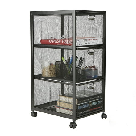 Mind Reader 3-Tiered Drawers Cart, Rolling Mesh Office Cart, Metal Storage, Drawers, File Storage Cart, Utility Cart, Office Storage, Heavy Duty Multi-Purpose Cart, (Best File Compression Utility)
