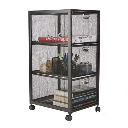 Mind Reader 3-Tiered Drawers Cart, Rolling Mesh Office Cart, Metal Storage, Drawers, File Storage Cart, Utility Cart, Office Storage, Heavy Duty Multi-Purpose Cart,