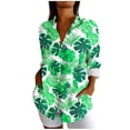 thumbnail image 3 of Camisas de cuello de la tripulación de manga corta para las mujeres hawaiana impreso cuello acampanado blusa casual suave verano playa top, 3 of 6
