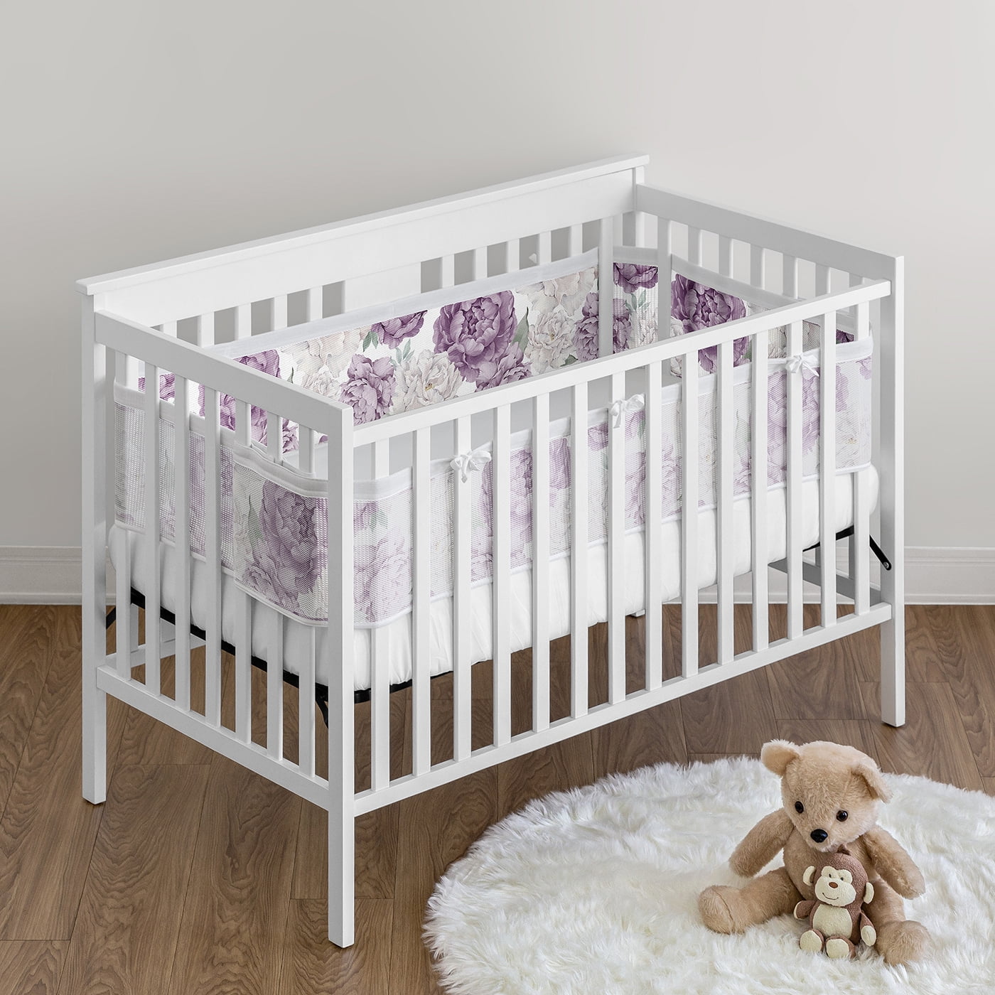 Sweet Jojo Designs + BreathableBaby Peony Floral Garden Lavender Purple and Ivory Girl Breathable Mesh Crib Liner