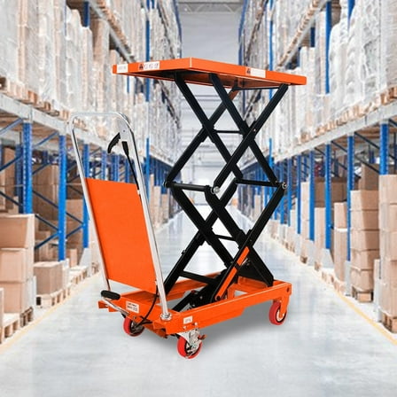 Double Scissor Hydraulic Cart Lift Table Manual Platform Truck 330lbs, Orange