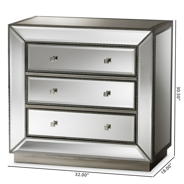 Baxton Studio Edeline Hollywood Regency Glamour Style Mirrored 3-Drawer Chest Baxton Studio Edeline Hollywood Regency Glamour Style Mirrored 3-Drawer Chest