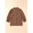 thumbnail image 3 of Women's Brown Frilled Neck 3/4 Sleeves Cheetah Blouse, 3 of 12