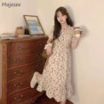 thumbnail image 2 of Dress Women Korean Sweet Style Floral V-neck Fairy Leisure Girls Cute Flounced Edge All-match Prairie Chic Abdomen Elegant TeenXL Gao Jinjia LED, 2 of 2
