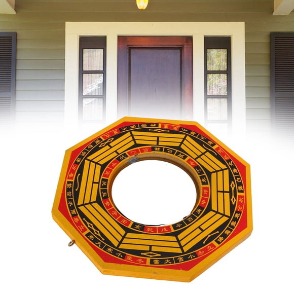 Bagua Mirror Feng Shui, Chinese Bagua Mirror Easy Hanging 8in Wood Particle Board Metal Material for Decoration
