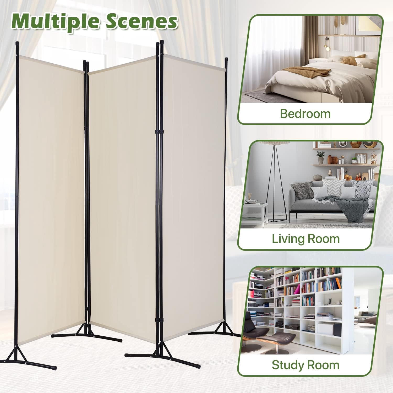 Dkelincs 3 Panel Room Divider Folding Privacy Screen Portable Freestanding Partition Room for Home & Office, Beige