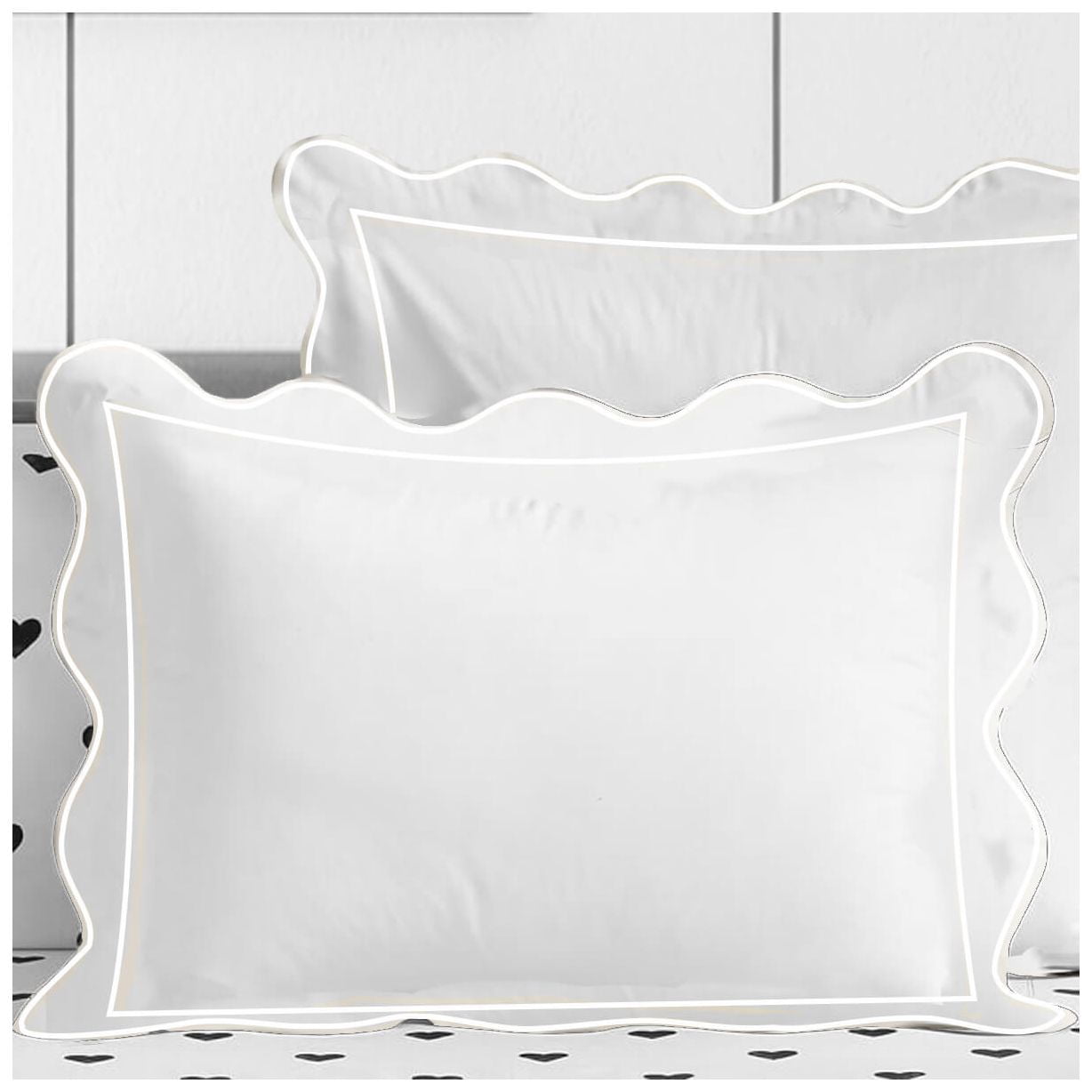 Eiderdown Decor400TC Cotton Scallop Embroidery & Border Sateen Solid Duvet Cover set Oversized King 120" × 98" 1 Duvet cover and 20"×36" 2 Pillow sham , White Scallop and Border
