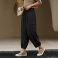 thumbnail image 6 of Simua Women's Spring Summer Solid Color Elastic Waist Linen Cotton Casual Workwear Jogger Ankle Length Pants with Pockets Leisure Daily Wear, 6 of 8