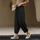 thumbnail image 5 of Pantalones de Lino Mujeres Color Sólido Cintura Elástica Pantalones de Ropa de Trabajo Casual Longitud Del Tobillo Verano, 5 of 8