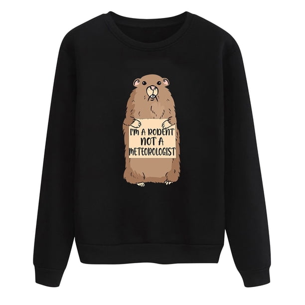 Gibobby Sudadera sin capucha y ocio Linda sudadera de marmota – Sudadera feliz del día de la marmota Sudadera cómoda para mujer para los amantes de la marmota (tipo 4)(Negro, XL)