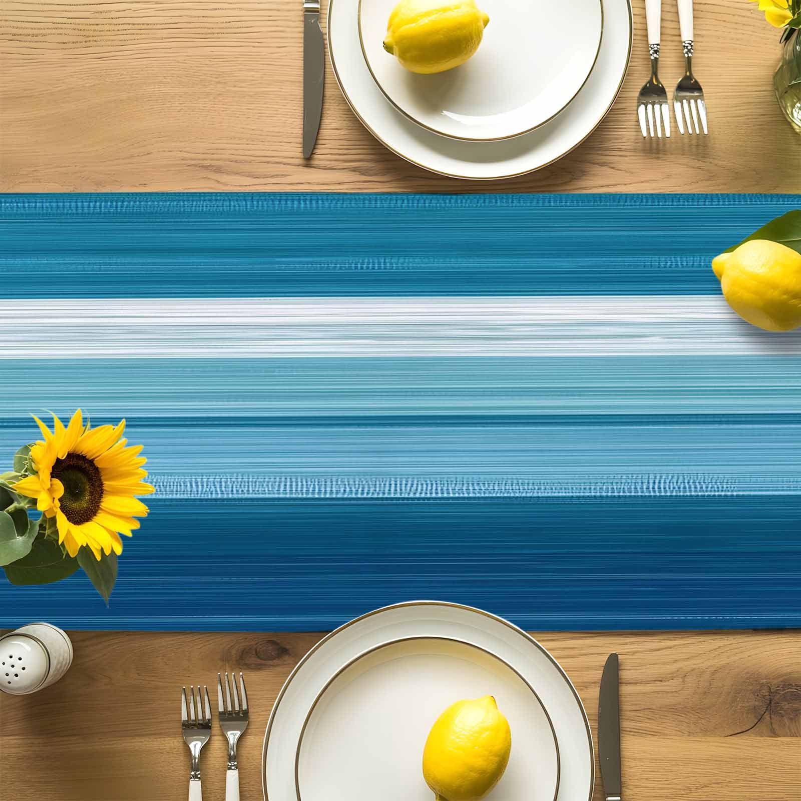 Blue White Gradient Ocean Wave Table Runner 90 Inches Long, Abstract Geometric Line Table Runners Tabletop Scarf Kitchen Dining Tables Decoration for Home Party Indoor Outdoor
