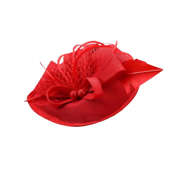 TELOLY Fascinators Hats for Women - Vintage Tea Party Attire Outfit Headband Church Veil Derby Hat for Women-Red Church Hats for Women