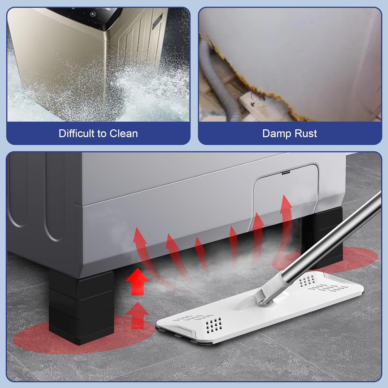4Pcs Anti Vibration Pads for Washing Machine, Stops Washer Dryer Moving, Prevents Noise, Vibration Transfer, Antivibration Stabilizer Support Feet (Increase4.5in)