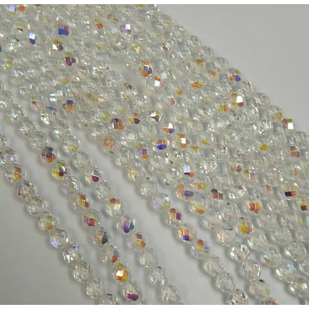 Firepolish Faceted Glass Beads - 48 Firepolish Faceted Czech Glass, Loose Beads, 4mm AB Crystal