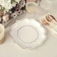thumbnail image 4 of CUITING 25 Pack White Pink Paper Dessert Plates in Damask Floral Pattern  8” Round Disposable Salad Appetizer Plates with Scalloped Rims - 300 GSM, 4 of 11